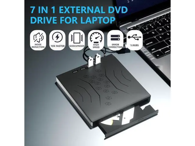 Alt view image 3 of 7 - 7 in 1 External CD DVD Drive, USB 3.0 & Type-C External CD/DVD Drive for Laptop, Portable CD/DVD +/-RW Disk Drive, CD/DVD Burner CD ROM External Drive for Laptop Desktop PC Windows 7/8/10/XP Mac Linux