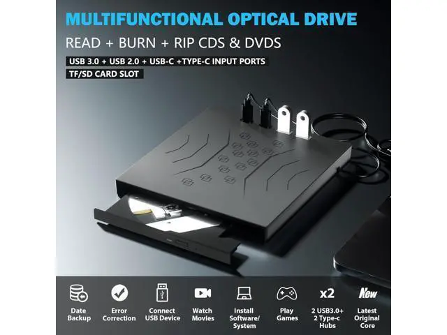 Alt view image 5 of 7 - 7 in 1 External CD DVD Drive, USB 3.0 & Type-C External CD/DVD Drive for Laptop, Portable CD/DVD +/-RW Disk Drive, CD/DVD Burner CD ROM External Drive for Laptop Desktop PC Windows 7/8/10/XP Mac Linux