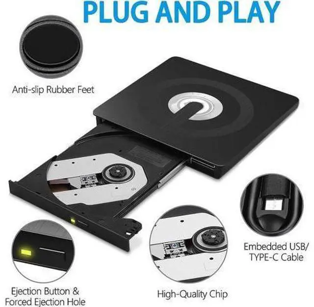 Alt view image 6 of 7 - External CD DVD Drive, Type-C & USB 3.0 External Optical CD/DVD Drive, Portable CD DVD Player RW Writer Burner Reader for Laptop, Desktop, PC, Windows 11/10 / 8/7 / XP/Linux/Vista, Linux, MacOS