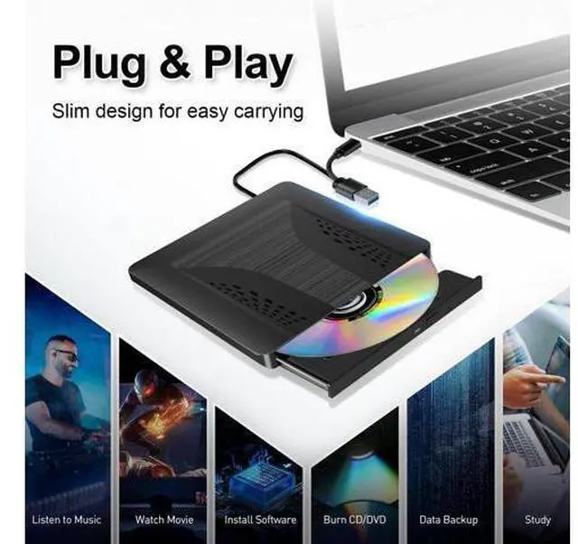 Alt view image 4 of 7 - Slim External CD DVD Drive, USB 3.0 Type-C External CD/DVD Drive, Portable CD DVD +/-RW Burner Fast Data Transfer, Plug & Play, Optical Drive for Laptop, Desktop Win11/10/8/7/XP, Linux, Mac OS