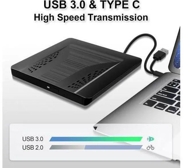 Alt view image 6 of 7 - Slim External CD DVD Drive, USB 3.0 Type-C External CD/DVD Drive, Portable CD DVD +/-RW Burner Fast Data Transfer, Plug & Play, Optical Drive for Laptop, Desktop Win11/10/8/7/XP, Linux, Mac OS