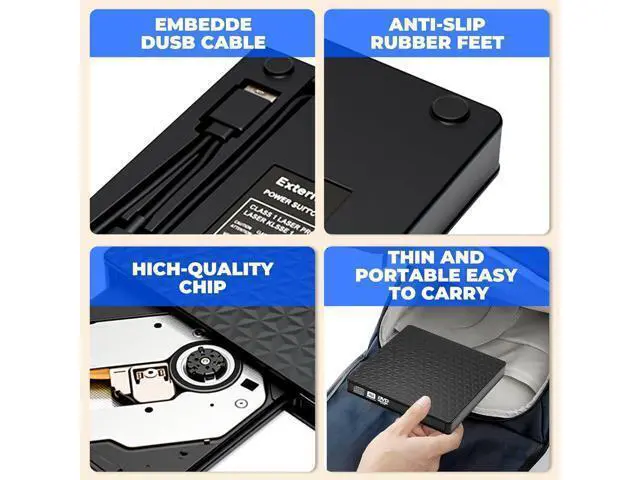 Alt view image 4 of 7 - External CD DVD Drive, Ultra-Slim CD ROM Burner Reader Writer Drive Portable DVD Player, USB 3.0 and Type-C Optical DVD Drive Compatible with Laptop Desktop PC Windows XP/7/8/10/11 Linux Mac OS