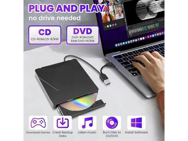 Alt view image 4 of 7 - External DVD CD Drive for Laptop, USB 3.0 & Type-C Portable CD DVD +/-RW Burner Optical Drives CD ROM/DVD Drive External for PC Laptop Desktop MacBook Windows 7/8/10/11/XP Linux/Mac