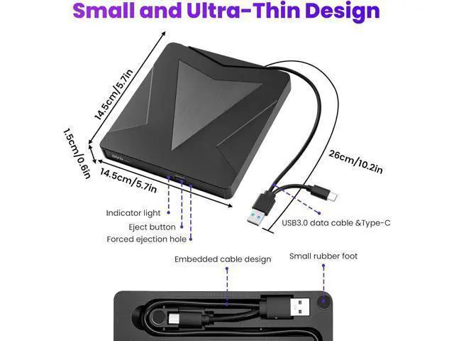 Alt view image 6 of 7 - External DVD CD Drive for Laptop, USB 3.0 & Type-C Portable CD DVD +/-RW Burner Optical Drives CD ROM/DVD Drive External for PC Laptop Desktop MacBook Windows 7/8/10/11/XP Linux/Mac
