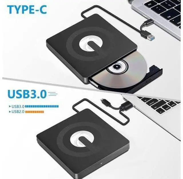 Alt view image 2 of 7 - External CD DVD Drive, Type-C & USB 3.0 External Optical CD/DVD Drive, Portable CD DVD Player RW Writer Burner Reader for Laptop, Desktop, PC, Windows 11/10 / 8/7 / XP/Linux/Vista, Linux, MacOS