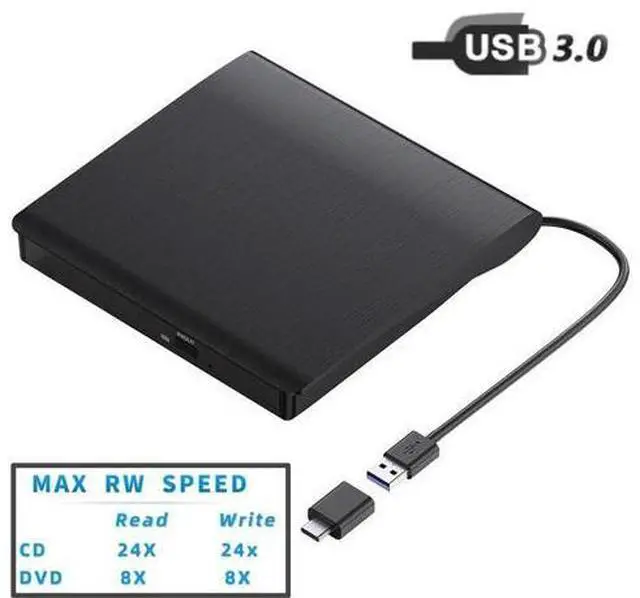 Main image of External CD DVD Drive, Portable USB 3.0 and Type-C CD/DVD RW Drive Player Rewriter CD/DVD Burner Optical Drive Compatible with Laptop Desktop PC Computer for Windows 7/8/10/11, Linux, MacOS