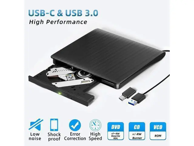 Alt view image 2 of 7 - External CD DVD Drive, Portable USB 3.0 and Type-C CD/DVD RW Drive Player Rewriter CD/DVD Burner Optical Drive Compatible with Laptop Desktop PC Computer for Windows 7/8/10/11, Linux, MacOS
