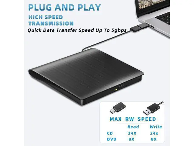 Alt view image 4 of 7 - External CD DVD Drive, Portable USB 3.0 and Type-C CD/DVD RW Drive Player Rewriter CD/DVD Burner Optical Drive Compatible with Laptop Desktop PC Computer for Windows 7/8/10/11, Linux, MacOS
