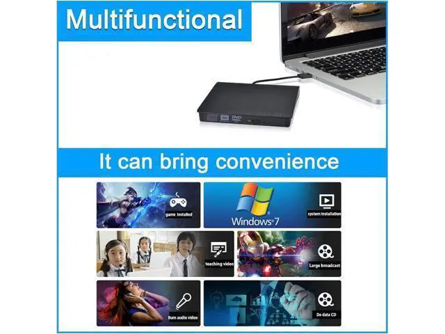 Alt view image 6 of 7 - External CD DVD Drive, Portable USB 3.0 and Type-C CD/DVD RW Drive Player Rewriter CD/DVD Burner Optical Drive Compatible with Laptop Desktop PC Computer for Windows 7/8/10/11, Linux, MacOS