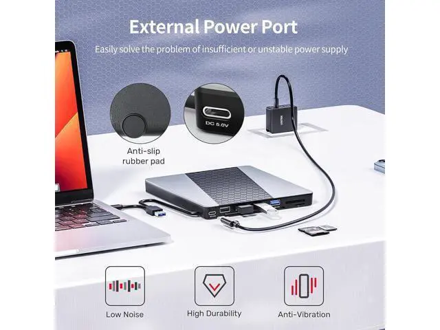 Alt view image 5 of 7 - External CD DVD Drive, USB3.0/USB C Portable CD/DVD Player with SD/TF Slot, 1 USB 3.0 & 4 USB 2.0 Ports, CD ROM Burner Optical Drive Compatible with Windows 11/10/8.1/8/7/vista,Linux,MacOS