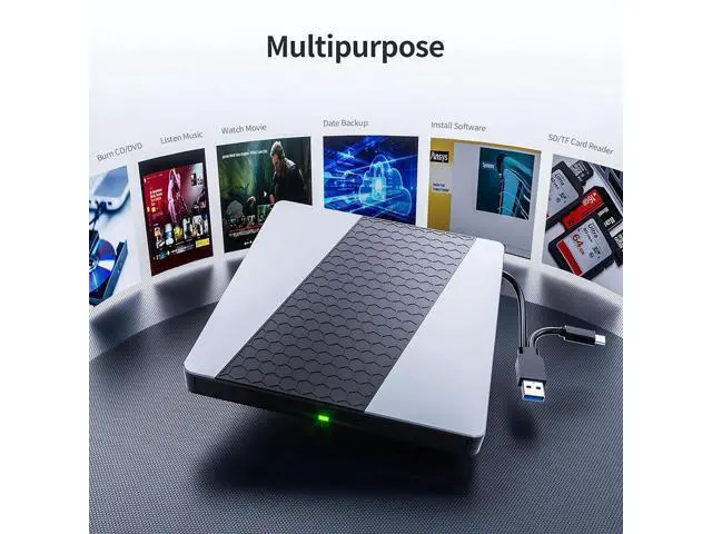 Alt view image 6 of 7 - External CD DVD Drive, USB3.0/USB C Portable CD/DVD Player with SD/TF Slot, 1 USB 3.0 & 4 USB 2.0 Ports, CD ROM Burner Optical Drive Compatible with Windows 11/10/8.1/8/7/vista,Linux,MacOS