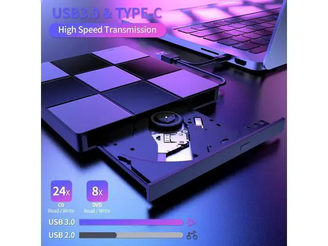 Alt view image 3 of 7 - External CD/DVD Drive for Laptop, 7 in 1 USB 3.0 Type C Ultra-Slim Portable CD/DVD Player Burner, with 4 USB Ports&SD TF Card Slot, Optical Drive Compatible with Windows 11/10/8/7, Linux, MacOS