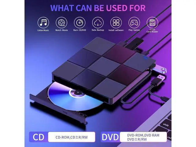 Alt view image 5 of 7 - External CD/DVD Drive for Laptop, 7 in 1 USB 3.0 Type C Ultra-Slim Portable CD/DVD Player Burner, with 4 USB Ports&SD TF Card Slot, Optical Drive Compatible with Windows 11/10/8/7, Linux, MacOS