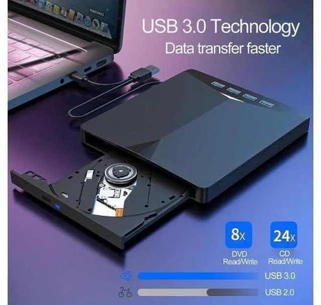 Alt view image 3 of 7 - 7-in-1 External CD DVD Drive for Laptop, USB 3.0 Type C CD DVD Player Burner with Card Reader 4 USB Ports Hub, Portable Slim CD DVD ROM for Desktop PC Compatible with Windows 11/10/8/7 Linux MacOS