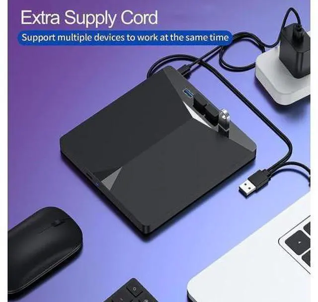 Alt view image 5 of 7 - 7-in-1 External CD DVD Drive for Laptop, USB 3.0 Type C CD DVD Player Burner with Card Reader 4 USB Ports Hub, Portable Slim CD DVD ROM for Desktop PC Compatible with Windows 11/10/8/7 Linux MacOS