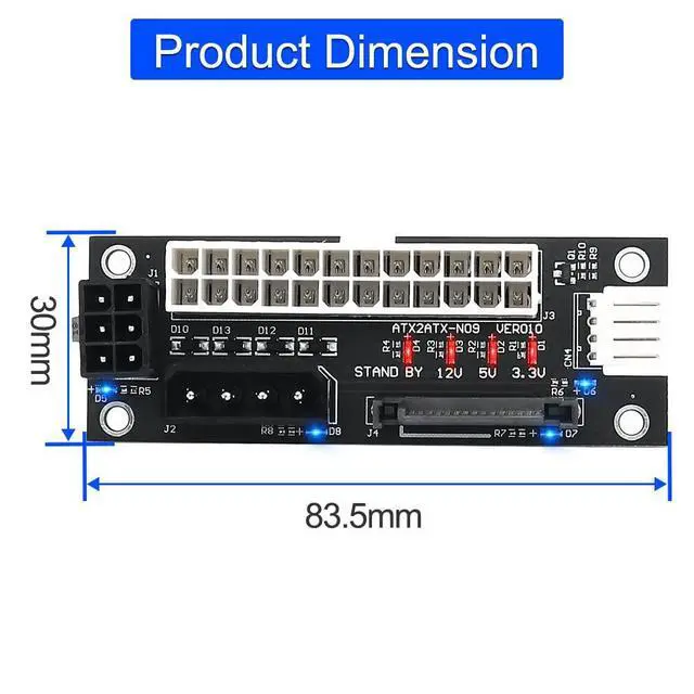 Alt view image 3 of 6 - ADD2PSU Power Supply Connector 4 in 1 Molex 4Pin/SATA/ATX 6Pin/4Pin Dual PSU Multiple Power Supply Adapter, Synchronous Power Board, Add 2PSU with Power LED