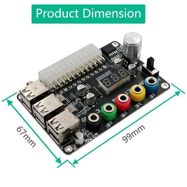 Alt view image 3 of 6 - ATX Power Supply Breakout Board with Adjustable Voltage Knob and 6- Port USB 2.0,and QC 2.0/QC 3.0, 3A Maximum Output