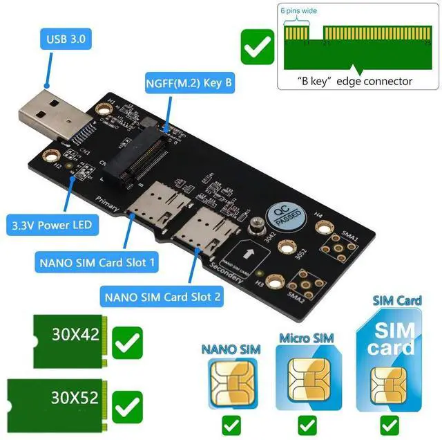 Alt view image 2 of 7 - SUPERPLUS NGFF(M.2) to USB 3.0 Adapter with Dual Nano SIM Card Slot for 3G/4G/5G Module