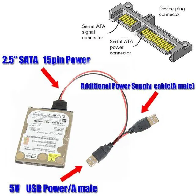 Alt view image 4 of 5 - SUPERPLUS 40cm USB to SATA Power Cable for 2.5" SATA HDD