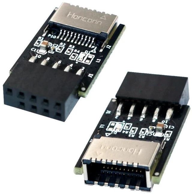 Alt view image 2 of 6 - USB 3.1 Front Panel Socket Key-A Type-E to USB 2.0 9Pin Header Male Extension Adapter with 5V Power LED