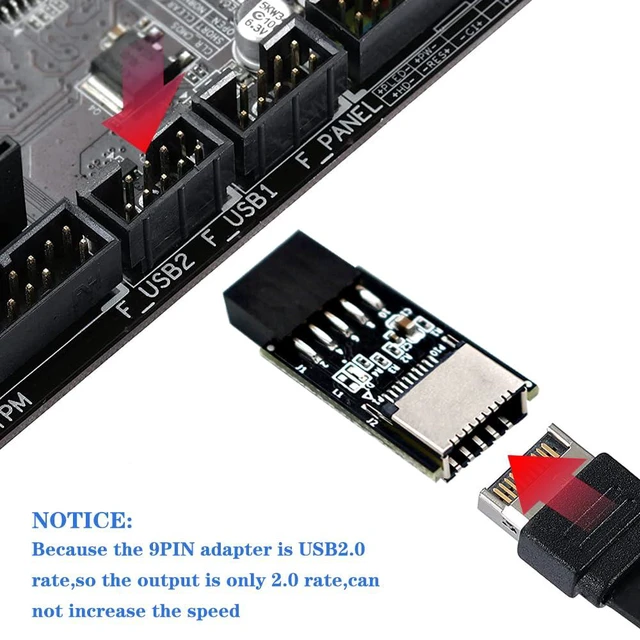 Alt view image 5 of 6 - USB 3.1 Front Panel Socket Key-A Type-E to USB 2.0 9Pin Header Male Extension Adapter with 5V Power LED