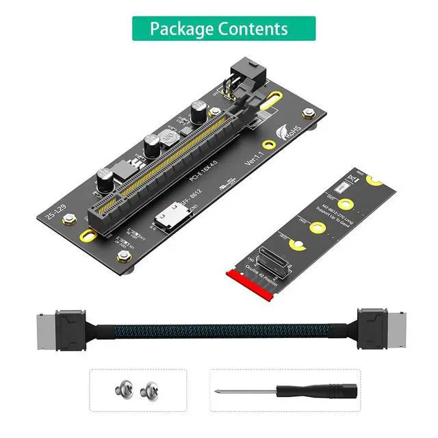 Alt view image 7 of 7 - M.2 M-Key 2242 2260 2280 to PCIe 4.0 X16 with Oculink SFF-8612/8611 Extension Cable