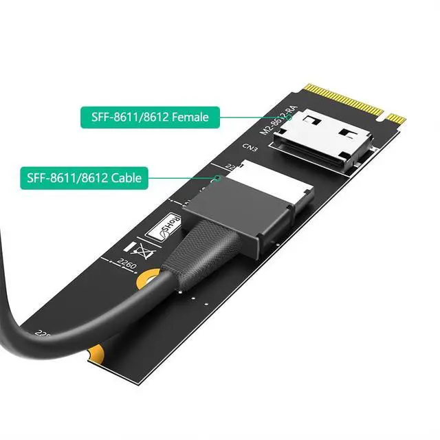 Alt view image 4 of 7 - M.2 M-Key 2242/2260/2280 to PCI-e 4.0 X16 with Oculink SFF-8612/8611 Extension Cable (Horizontal Style)