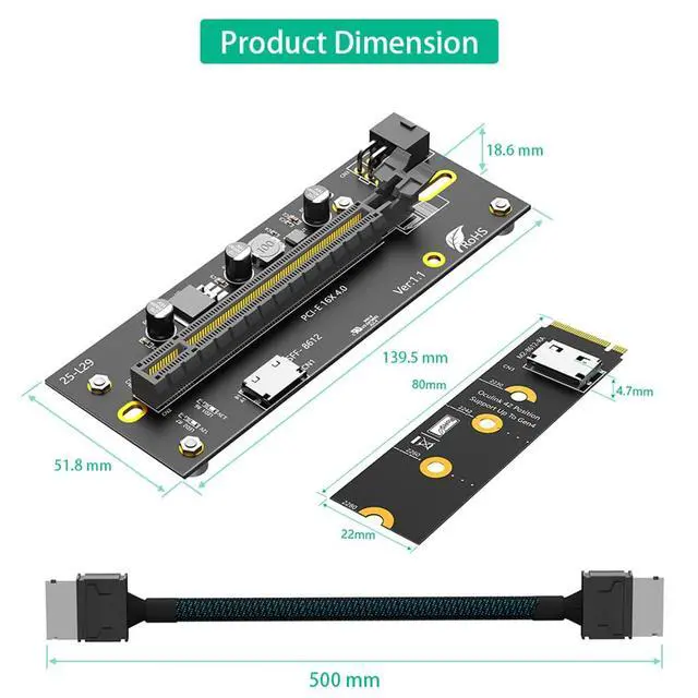 Alt view image 5 of 7 - M.2 M-Key 2242/2260/2280 to PCI-e 4.0 X16 with Oculink SFF-8612/8611 Extension Cable (Horizontal Style)