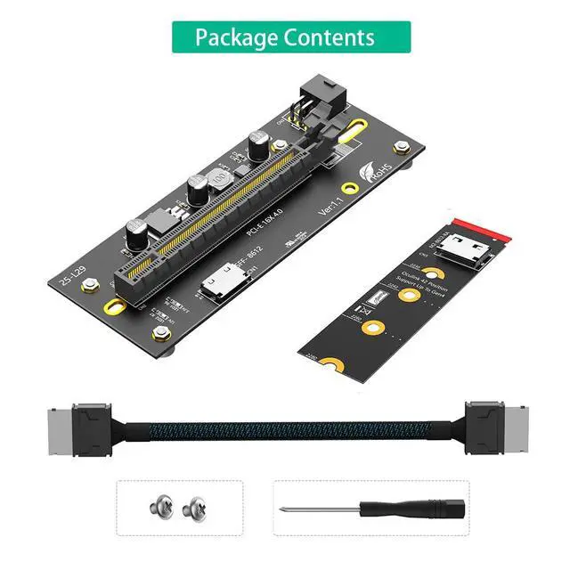 Alt view image 7 of 7 - M.2 M-Key 2242/2260/2280 to PCI-e 4.0 X16 with Oculink SFF-8612/8611 Extension Cable (Horizontal Style)
