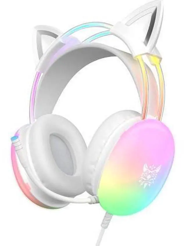 Main image of Hitoor Cat Ear Gaming Headset with Mic, RGB Rainbow Lighting, Surround Sound, 3.5mm Wired Over-Ear Headphones Gaming Headsets for PC/PS4/PS5/Switch/Laptop, Lightweight & Adjustable Headband giyqxHw