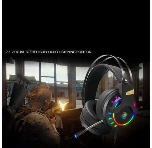 Alt view image 3 of 7 - Stereo Gaming Headset for PS4, PC, Xbox One Controller, 7.1-Channel Noise Cancelling Over Ear Headphones with Mic, LED Light, Bass Surround, Soft Memory Earmuffs for Laptop Mac Nintendo PS3 Games