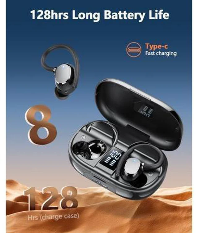 Alt view image 7 of 7 - Hitoor TWS Ear buds Bluetooth Wireless Earbuds Sport Bluetooth 5.3 Headphones with LED Display 128H Playtime Powerful Bass Over Ear Earphones with Earhooks IP7 Waterproof for Gym/Running/Workout
