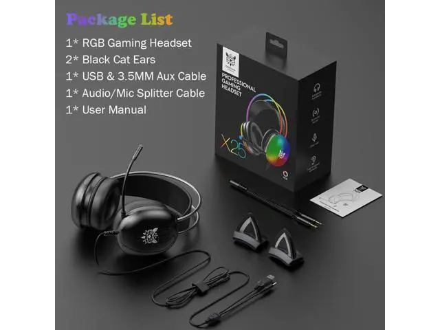 Alt view image 7 of 7 - Hitoor Cat Ear Gaming Headset with Mic, RGB Rainbow Lighting, Surround Sound, 3.5mm Wired Over-Ear Headphones Gaming Headsets for PC/PS4/PS5/Switch/Laptop, Lightweight & Adjustable Headband (Black)