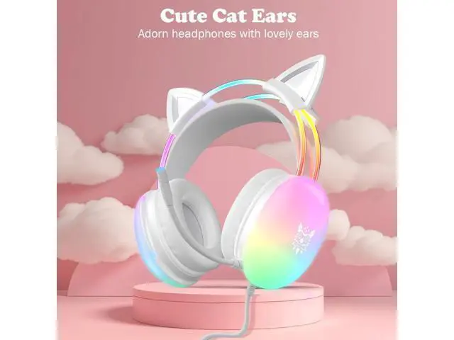 Alt view image 2 of 7 - Hitoor Cat Ear Gaming Headset with Mic, RGB Rainbow Lighting, Surround Sound, 3.5mm Wired Over-Ear Headphones Gaming Headsets for PC/PS4/PS5/Switch/Laptop, Lightweight & Adjustable Headband giyqxHw