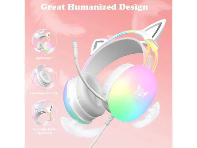 Alt view image 3 of 7 - Hitoor Cat Ear Gaming Headset with Mic, RGB Rainbow Lighting, Surround Sound, 3.5mm Wired Over-Ear Headphones Gaming Headsets for PC/PS4/PS5/Switch/Laptop, Lightweight & Adjustable Headband giyqxHw