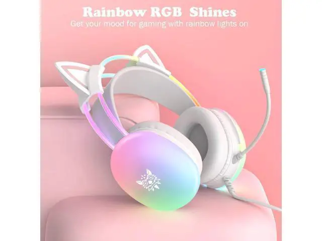 Alt view image 4 of 7 - Hitoor Cat Ear Gaming Headset with Mic, RGB Rainbow Lighting, Surround Sound, 3.5mm Wired Over-Ear Headphones Gaming Headsets for PC/PS4/PS5/Switch/Laptop, Lightweight & Adjustable Headband giyqxHw
