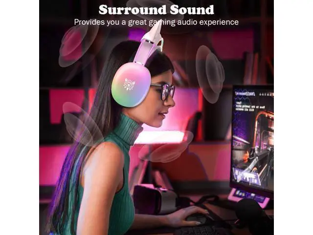 Alt view image 5 of 7 - Hitoor Cat Ear Gaming Headset with Mic, RGB Rainbow Lighting, Surround Sound, 3.5mm Wired Over-Ear Headphones Gaming Headsets for PC/PS4/PS5/Switch/Laptop, Lightweight & Adjustable Headband giyqxHw