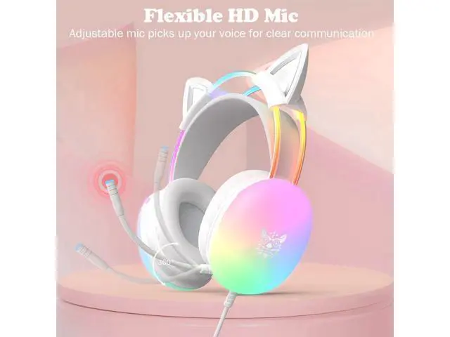 Alt view image 6 of 7 - Hitoor Cat Ear Gaming Headset with Mic, RGB Rainbow Lighting, Surround Sound, 3.5mm Wired Over-Ear Headphones Gaming Headsets for PC/PS4/PS5/Switch/Laptop, Lightweight & Adjustable Headband giyqxHw