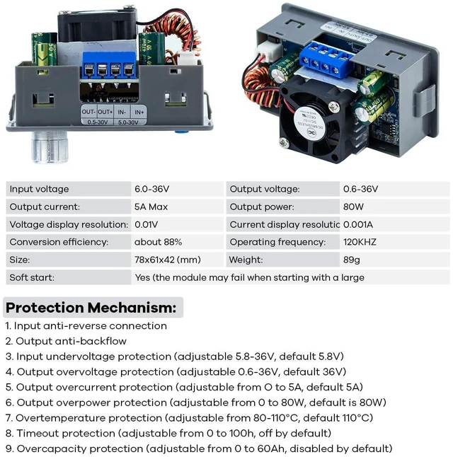 Alt view image 3 of 7 - DC DC Buck Boost Power Converter CC CV 0.6-36V 5A 5V 6V 12V 24V Power Module Adj