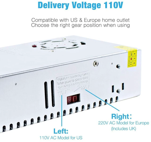 Alt view image 4 of 7 - 12V 50A 600W Universal Power Supply AC 110V/220V to DC 12V Regulated Switching P
