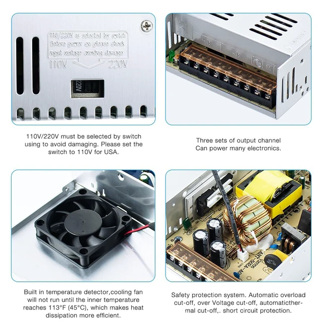 Alt view image 3 of 7 - AC 110V/220V to DC 12V 30A 360W Regulated Universal Switching Power Supply Trans