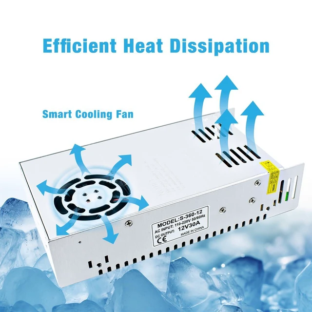 Alt view image 6 of 7 - AC 110V/220V to DC 12V 30A 360W Regulated Universal Switching Power Supply Trans