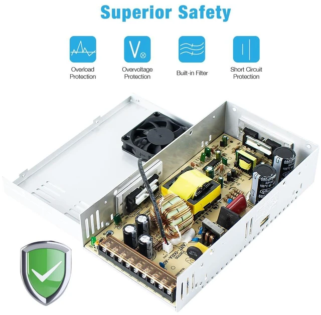 Alt view image 4 of 7 - AC 110V/220V to DC 12V 30A 360W Regulated Universal Switching Power Supply Trans