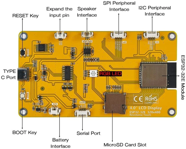 Alt view image 3 of 7 - 4.0'' 320x480 Touch Screen with ESP32-32E ESP32 Display with WiFi+BT, ST7796S Dr
