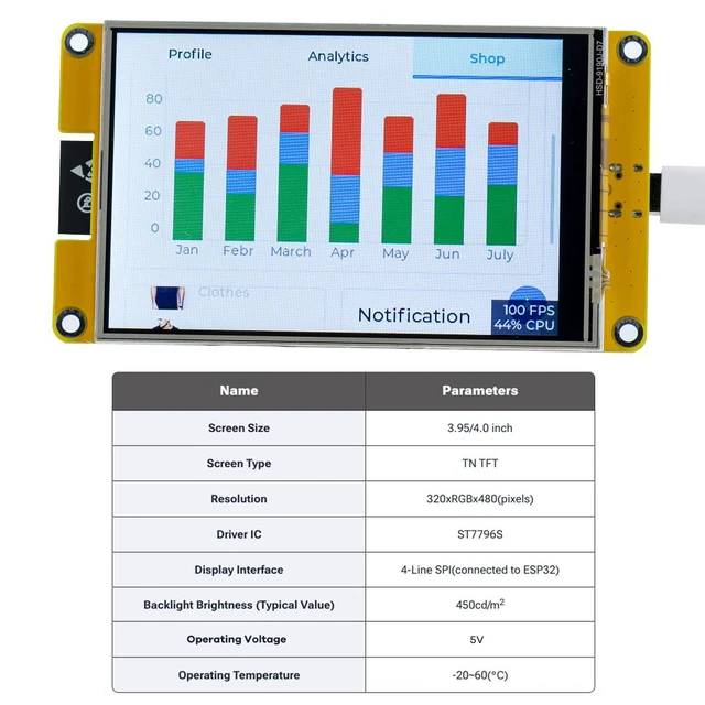Alt view image 4 of 7 - 4.0'' 320x480 Touch Screen with ESP32-32E ESP32 Display with WiFi+BT, ST7796S Dr