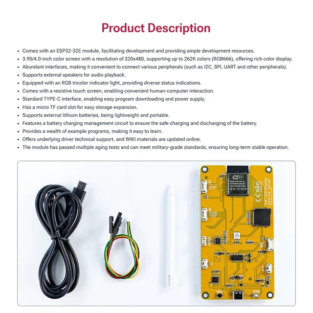 Alt view image 5 of 7 - 4.0'' 320x480 Touch Screen with ESP32-32E ESP32 Display with WiFi+BT, ST7796S Dr