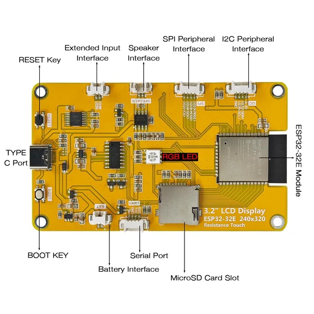 Alt view image 3 of 7 - 3.2'' ESP32 LCD Display Resistive Touchscreen with WiFi+BT, ST7789P3 Driver 240x