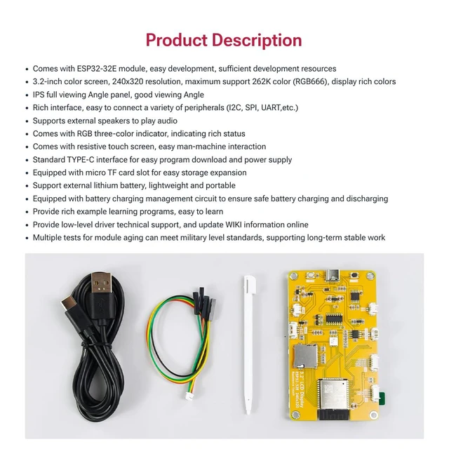 Alt view image 5 of 7 - 3.2'' ESP32 LCD Display Resistive Touchscreen with WiFi+BT, ST7789P3 Driver 240x