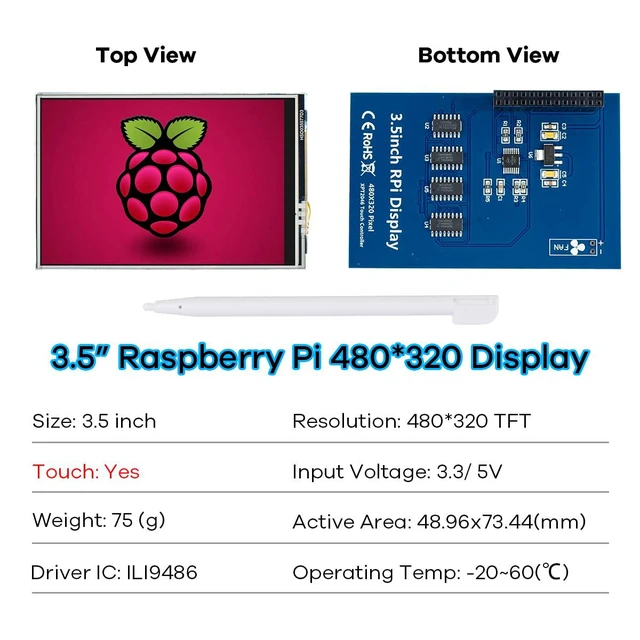 Alt view image 5 of 7 - 3.5 Inch 480x320 Touch Screen TFT LCD SPI Display Panel for Raspberry Pi B, B+,