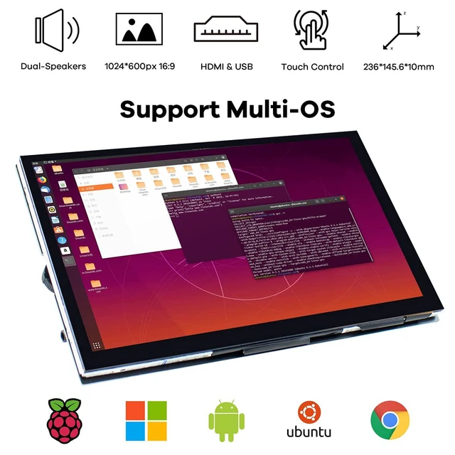 Alt view image 3 of 7 - 7 Inch IPS LCD Touch Screen Raspberry Pi Monitor Display 1024×600